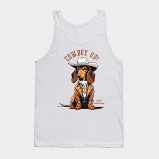 COWBOY UP! (Brown dachshund wearing white cowboy hat) Tank Top